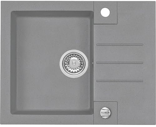 Fregadero empotrado Rock 30 – Fregadero con escurridor – Lavabo reversible para bajo encimera a partir de 595 x 475 mm, granito concrete