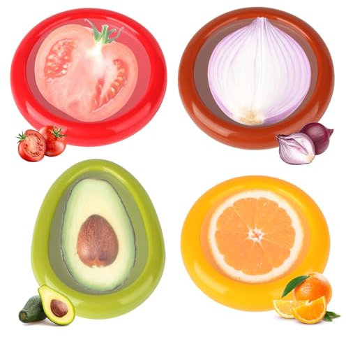 4 Stück Silikon Frischhaltebehälter, Wiederverwendbare Aufbewahrungsboxen Für Obst Und Gemüse, Frisches Food Container Passen Avocados, Zwiebeln, Tomaten, Zitronen, äpfel, Knoblauch Und Mehr