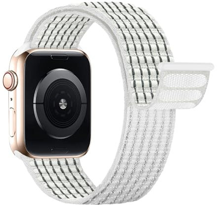 Lobnhot Nylon Sport Loop Kompatibel mit Apple Watch Armband 40mm 41mm 38mm 46mm 45mm 44mm 42mm Herren Damen, Verstellbarer Sport Armband Ersatz für iWatch Series 10 9 8 7 6 5 4 3 2 1 SE Reflektor Weiß
