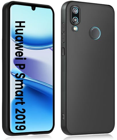 HuwaiH Handyhülle für Huawei P Smart 2019 Hülle, Anti-Rutsch Stoßfest Haltbarkeit Schutzhülle, Anti-Fingerabdruck Unterstützt kabelloses Laden Weich TPU Case, Passgenau für P Smart 2019, Schwarz