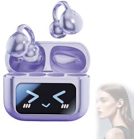 LexTex M100 Clip on Ear Headphones with Audio-Visual Future Touch Screen, Open Smart Ear Clip Style Bluetooth Headset Wireless Headphones Sport Waterproof for Music & Phone Calls(Purple)