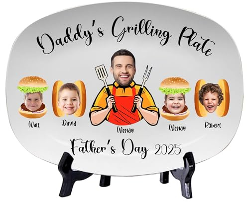 Assiette de barbecue personnalisée avec nom et photo - Cadeau de fête des pères, Noël, d'anniversaire pour papa, grand-père, mari, de la part de sa fille, fils, épouse (style 2)