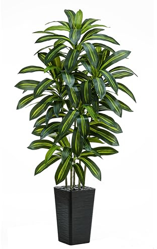 TNGGNT 5FT Künstliche Pflanze Groß, Realistischer Drachenbaum Indoor | 150CM Drachenbaum Pflanze, Kunstpflanzen Groß mit Schwarz Pflanzgefäß, Kunstpflanze für Wohnzimmer, Büro und Eingangsbereiche