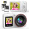 Digitalkamera 4K 64MP FHD Fotokamera für Kinder Fotoapparat 18X Digitalzoom Fotokamera Kompaktkamera mit 2 Bildschirme, 64GB SD Karte für Kinder Teenager Anfänger, Weiß