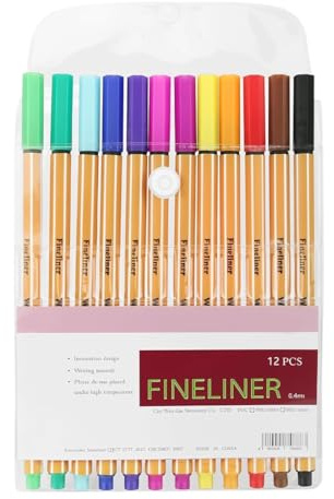 Fineliner,12 Stück,12 Farben,0.4mm Fineliner Stifte mit ergonomischem Griff, Zeichnungs- und Faserstifte mit feiner Spitze für Erwachsene, Lebendige farbige Kunststifte