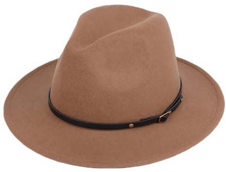 Unisex Fedora-Hut mit breiter Krempe und Gürtelschnalle, verstellbar, klassischer Panama-Kirchenhut für Damen und Herren