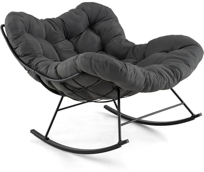 FANTASK Schaukelstuhl Indoor & Outdoor, Schwingsessel mit gepolstertem Kissen, Relaxstuhl bis 205 kg, Terrassensessel Tragkraft & Schaukelfunktio für Veranda, Garten, Hinterhof (Grau)