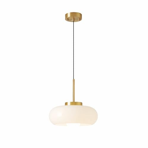 NICRX Moderne Retro Pendelleuchte mit cremeweißem oder bernsteinfarbenem Glasschirm, E27 Fassung, höhenverstellbare Hängelampe mit Goldmetall für Flur, Küche, Esszimmer, Eingang (Cremeweiß)