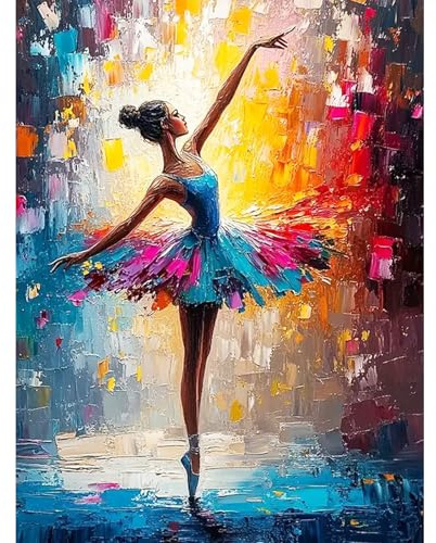 HEIBAGO Danseuse Peinture par Numéros pour Adulte, DIY Peinture Acrylique Kit de Peintures à l'huile sur Toile par Numéro Huile Peintures à la Main avec Pinceaux Kits Artisanat 30x40cm