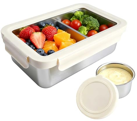 YINGRACE Contenitore per Pranzo in Acciaio Inox, bento box a tenuta stagna da 1250 ml, adatto al microonde con divisorio rimovibile, coperchio trasparente ermetico per il pranzo al lavoro