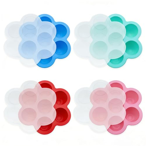 VPAFPEKG 4 Pièces Bac a Glacons avec Couvercle Bebe, Plateaux de Congélation pour Aliments Bébés avec Couvercles, Pot Conservation Bébé en Silicone, Bac Congelation Puree Bebe, Moule en Silicone Bébés