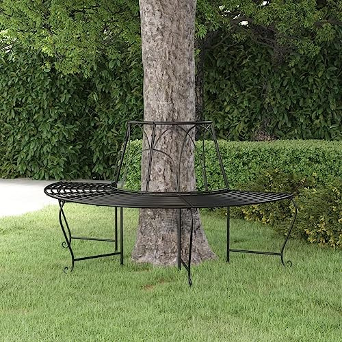 Hoopleep Baumbank Halbrund Ø159 cm, Sitzbank aus robustem Stahl für Garten und Terrasse, witterungsbeständig, Schwarz, ideal für den Außenbereich