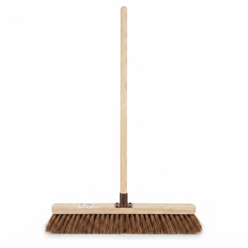 24 Inch Extra Wide Broom with Wooden Handle | Heavy Duty Floor Sweeping Brush with Soft Coco Bristles | Outdoor Yard Patio Cleaning Broom for Home, Garage, Garden, Driveway & Commercial Use