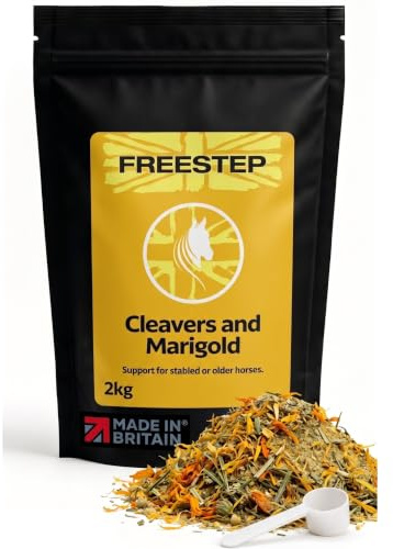 Freestep Marigold and Cleavers for Horses, Dried Herb Puffy Filled Leg Aid | Dried Cleavers & Marigold flowers for skin, feather & coat health. Economical 2kg bucket for veteran horses, busy yards.