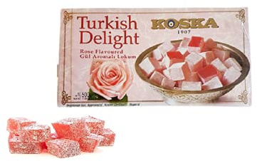 Loukoum à la Rose, 500g, Confiserie Traditionnelle Turque, Végétarien, Kasher, KOSKA