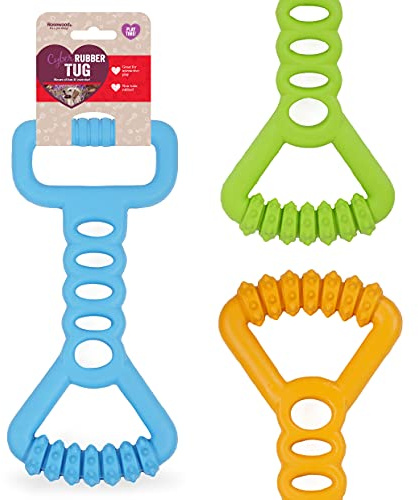Rosewood Cyber Rubber Tug Toy for Dogs - Tough, Chew-Resistant Interactive Dog Toy for Active Play and Chewing - Non-Toxic Rubber - Supports Dental Health - Assorted Colours (1pc)