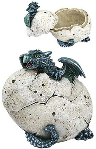 5 Inch Green Dragon Hatchling Cracked Egg Jewelry/Trinket Box Figurine