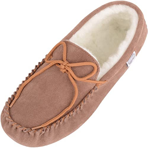 Snugrugs Herren Lammfell Mokassin/Hausschuhe Softsole, Hellbraun. (EU 49, Hellbraun)