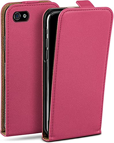 MoEx Magnetic Flip Case compatible with iPhone 4s / iPhone 4 | 360° protection faux leather, Pink