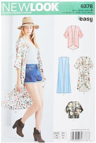New Look Sewing Pattern 6378: Misses' Easy Kimonos with Length Variations, Size A (XS-S-M-L-XL)