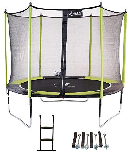 Kangui - Trampoline de Jardin 305 cm + Filet de sécurité + échelle + kit d'ancrage JUMPI Vert/Noir 300