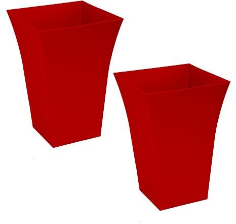 CrazyGadget Large Milano Tall Planter Square Plastic Garden Flower Plant Pot Gloss Finish - for Indoor and Ourdoor (Red, 2)