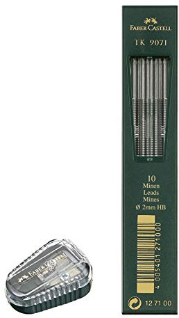 Faber-Castell TK® Minenspitzer, mit Auffangbehälter, Gehäusefarbe: grün + 10x 2mm Fallminen TK9071 Härte HB