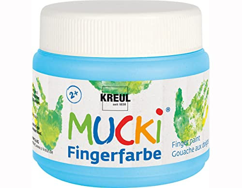 KREUL 23113 - Mucki leuchtkräftige Fingerfarbe, 150 ml in hellblau, auf Wasserbasis, parabenfrei, glutenfrei, laktosefrei und vegan, auswaschbar, vermalbar mit Pinsel, Schwamm, Spachtel und Fingern