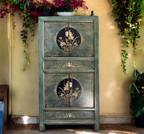 OPIUM OUTLET orientalischer Schrank Hochzeitsschrank Vintage Kommode Sideboard asiatisch chinesisch Shabby Chic Stil für Schlafzimmer, Wohnzimmer