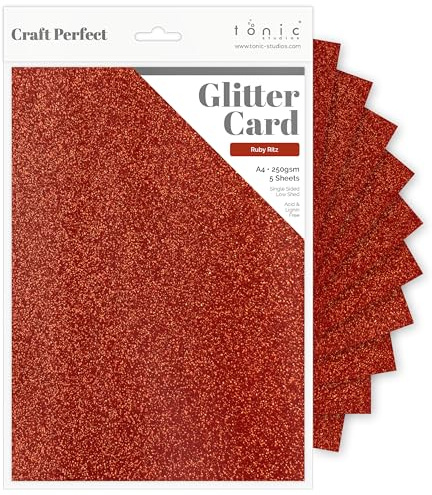Tonic Studios A4 Craft Perfect Glitter Card, Cardstock, Ruby Ritz, 30 x 21.5 x 0.5 cm