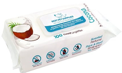 Tierpflegetücher für Hunde und Katzen (100 Stück) by Best Pet Supplies - Natürlicher Duft für Mäntel und trockene, juckende oder empfindliche Haut, Feuchtigkeitsspendende Kokosnuss, size 20x23 cm