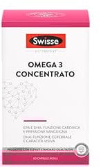 Swisse Omega 3 Concentrato 60 capsule molli 1800 mg di Olio di Pesce,648mg EPA e 432mg DHA per porzione, Certificato 5* IFOS, Capsule inodore rivestite alla vaniglia