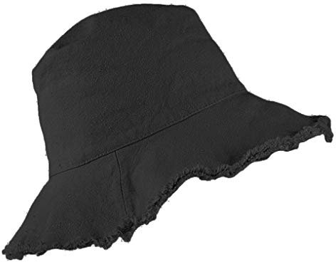 Bucket-Hat Distressed Sonnenschutz gewaschene Baumwolle Strand-Sonnenhut – Sommer breite Krempe (8,1 cm Krempe) Strandkappe (Größe: S-M), schwarz, Einheitsgröße