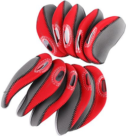 Dilwe Iron Head Covers,10 Pcs Club Heads Protector Neoprene Headcovers Iron Club Head Covers Clubs Head Cover Set Universal Fit All Irons Clubs (Grey+Red)