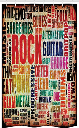 ABAKUHAUS Musik Schmaler Duschvorhang, Rock'n'Roll Gitarre Poster, Badezimmer Deko Set aus Stoff mit Haken, 120 x 180 cm, Blasser Rost Mehrfarbig
