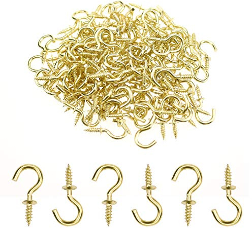 Kukiwhy 200pcs 1/2 Gold Brass Cup Hooks, Modern Decor, Ceiling Mount, Drywall & Wood, 3.5lbs Max Weight, Organize, Decorate & Store
