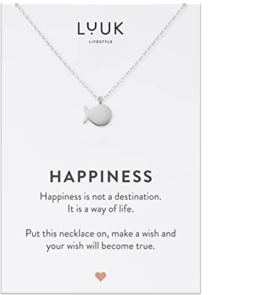 LUUK LIFESTYLE Halskette aus Edelstahl mit Anhänger und HAPPINESS Spruchkarte, Freundschaftskette, Geschenk zum Geburtstag, Damenschmuck, Silber, Gold, Rosé