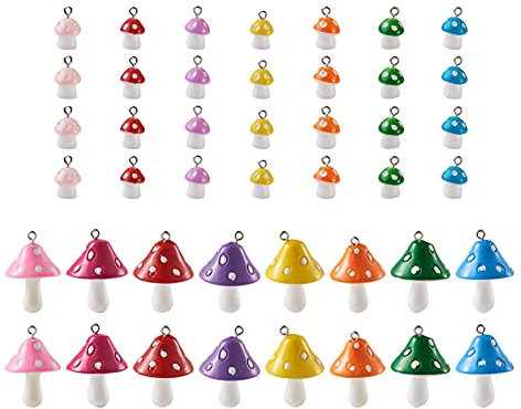 Cheriswelry 30 Stück 8 Farben Harz Pilz Anhänger Charms baumeln Perlen für DIY Schmuck Handwerk Herstellung Loch: 1,5–2 mm
