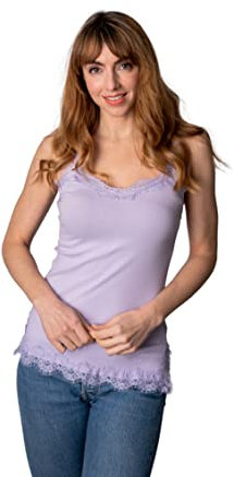 tex leaves Camisetas Tirante Mujer De Canalé Algodón con Encaje (Lila, M)