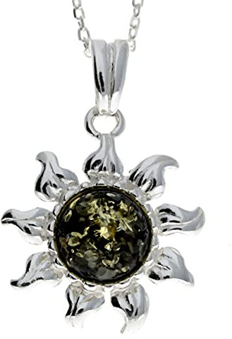 Echter baltischer Grüner Bernstein & Sterling Silber Stern Sonnen Anhänger ohne Kette - GL392G