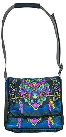 PSYWORK Schwarzlicht Umhänge Tragetasche Neon Sentymo Wolf Neon UV-aktiv wasserabweisend