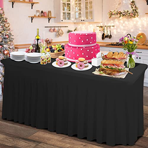 Thick 2 in 1 Spandex Tabelle Rock Tabelle Decken 4ft, Rechteck ausgestattet Tischdecke mit plissierten Rock, faltenfreie Tischdecke für Bankette Anbieter (schwarz, 48 * 24 * 29)