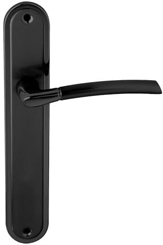 domino Türgriff Blind Drückergarnitur | Langschildgarnitur | Türklinke für Zimmertür, Bürotür, Kellertür & Innentür | L-Form | Türbeschläge aus Aluminium | Schwarz Türdrückergarnitur |PRESTO BLACK
