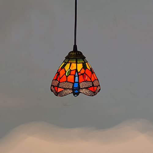 AIBOTY Vintage Buntglas Libelle Pendelleuchte Tiffany Stil Kreativität Dekorieren Kleine Anhänger Beleuchtung Handgefertigte Decke Hängende Beleuchtung Leuchten für Küchenhalle