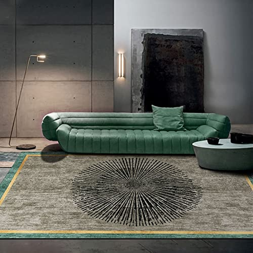 SRTJURFG Modernes Design Teppich Indoor & Outdoor, Rechteck Anti-Rutsch Teppiche Grüne Rand-Schwarz-Grau-Strahlen für Wohnzimmer Kinderteppiche Flauschige Groß Schutzmatten, 200 x 300 cm