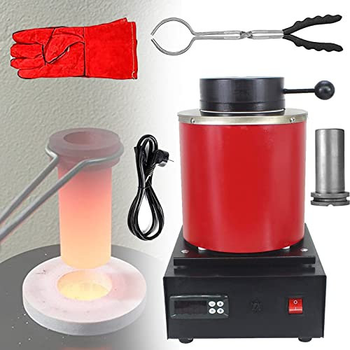 YILEFU 1800W Horno De Fusión De Oro,Horno Fundicion Metales 1150℃ Horno De Fusión Automático Eléctrico Digital Máquina De Fusión De Oro Crisol para Fundir Metales,Red-1KG
