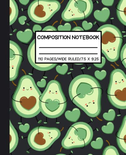 Kawaii Avocado Pattern Composition Notebook: Cute Avocado Aesthetic Lined Notebook Journal for Girls, Boys, Kids, Teens and Students | Sweet Avocado ... for Back to School, Home, and College