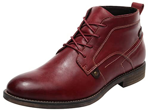 ANUFER Hombres Antiguo Piel Genuina Botines con Cordones Botas de Moto Chukka borgoña SN01801D EU42