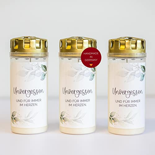 10x AUFKLEBER für GRABKERZEN • Grablicht Sternenkind • grüne Blätter • Friedhofskerze • Motiv mit Spruch • Sticker für Kerzen für Grabdeko • witterungsbeständig • Größe für 4 Tage Brenndauer