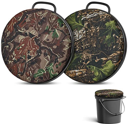 Tessco 2 Pcs 5 Gallon Bucket Swivel Lid Seat Cushion Camouflage Ice Fishing Bucket Seat for Hunting Fishing Gardening Camping